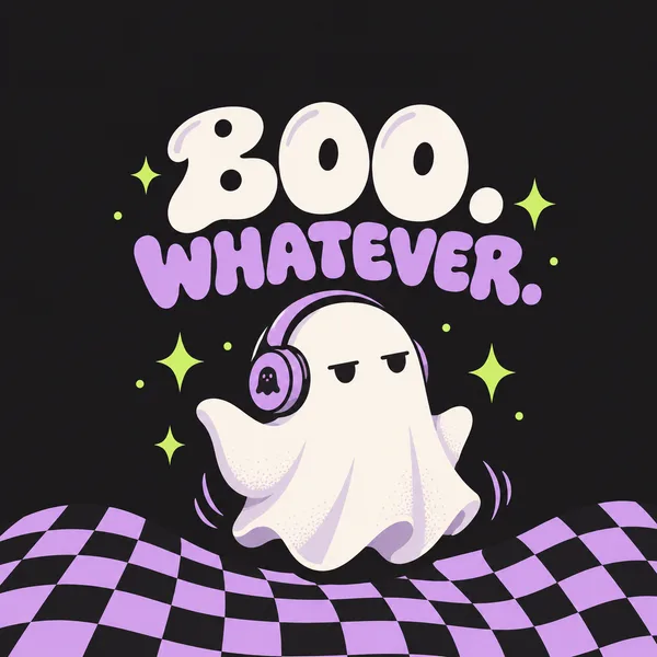 Boo. Whatever. cover artwork. A ghost-themed cover with a dry sense of humour.