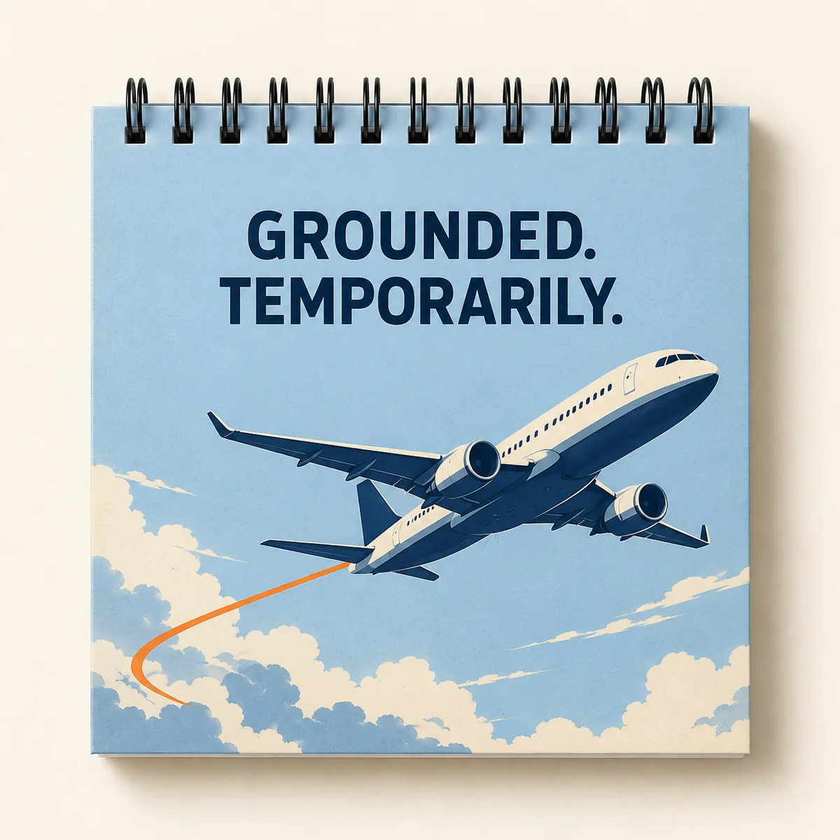 Concept mockup of Grounded, Temporarily, a square diary with top spiral binding