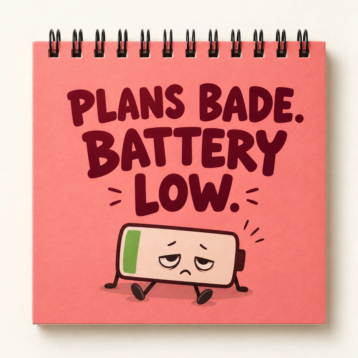 Concept mockup of Low Battery, a square diary with top spiral binding